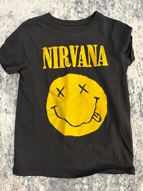 NIRVANA Black Tee with Yellow Smiley Logo for Kids